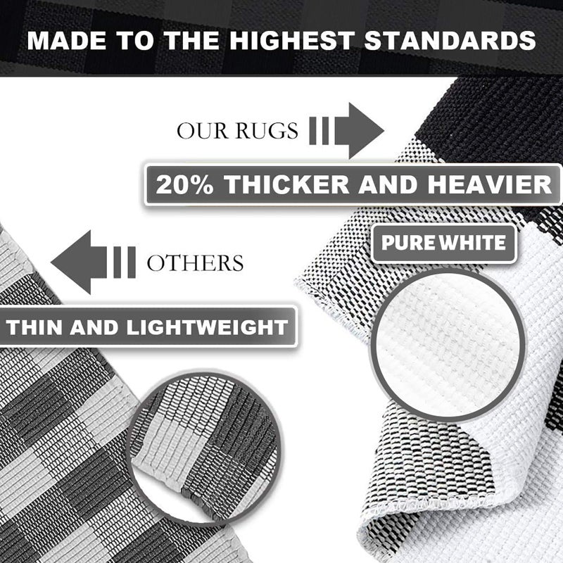 KOZYFLY Buffalo Plaid Area Rugs 3x5 Ft Black and White Checkered Rug Washable Front Door Mat Hand Woven Cotton Outdoor Rug Large Rug for Front Porch Kitchen Entryway Patio Bathroom - Image 4